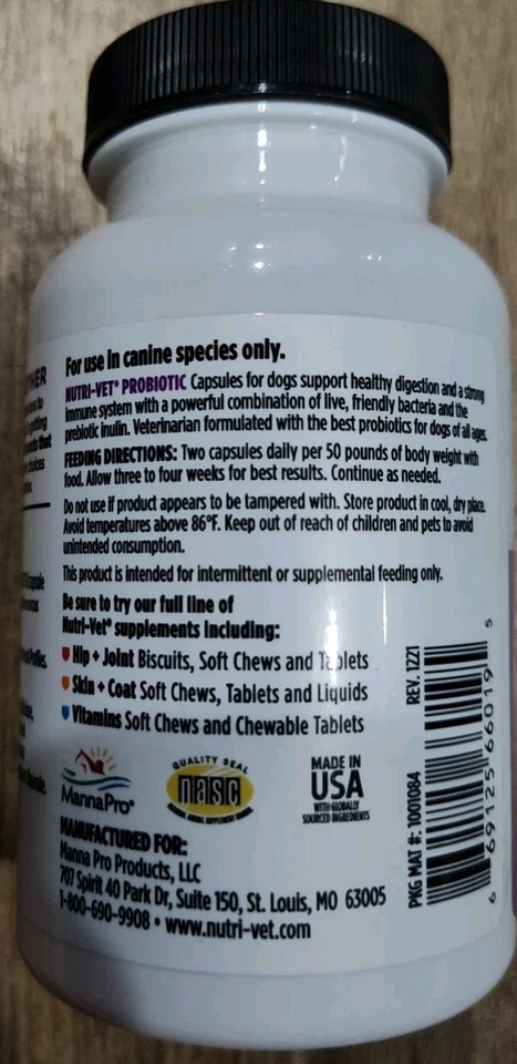 Nutri-Vet Probiotics Capsules for Dogs Supports Digestive Health, 60 Count - Image 3 of 3