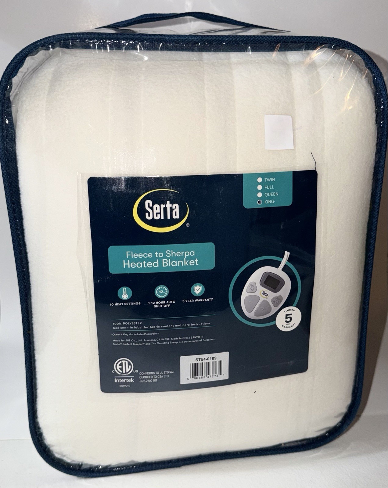 New Serta Electric Reversible Fleece to Sherpa Heated Blanket, King Soft Ivory