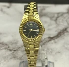 Vintage Seiko Watch Women Gold Tone Black Dial V401-0920 New Battery 7"