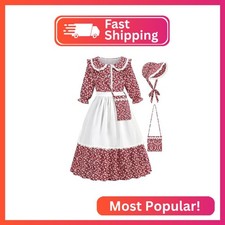 Aoiviss Girls Pioneer Costume Floral Colonial Prairie Dress for Little Kids