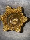 Amber Glass Pedestal Case Diamond Pattern Wildflower Sawtooth Rim Vintage  — photo 2