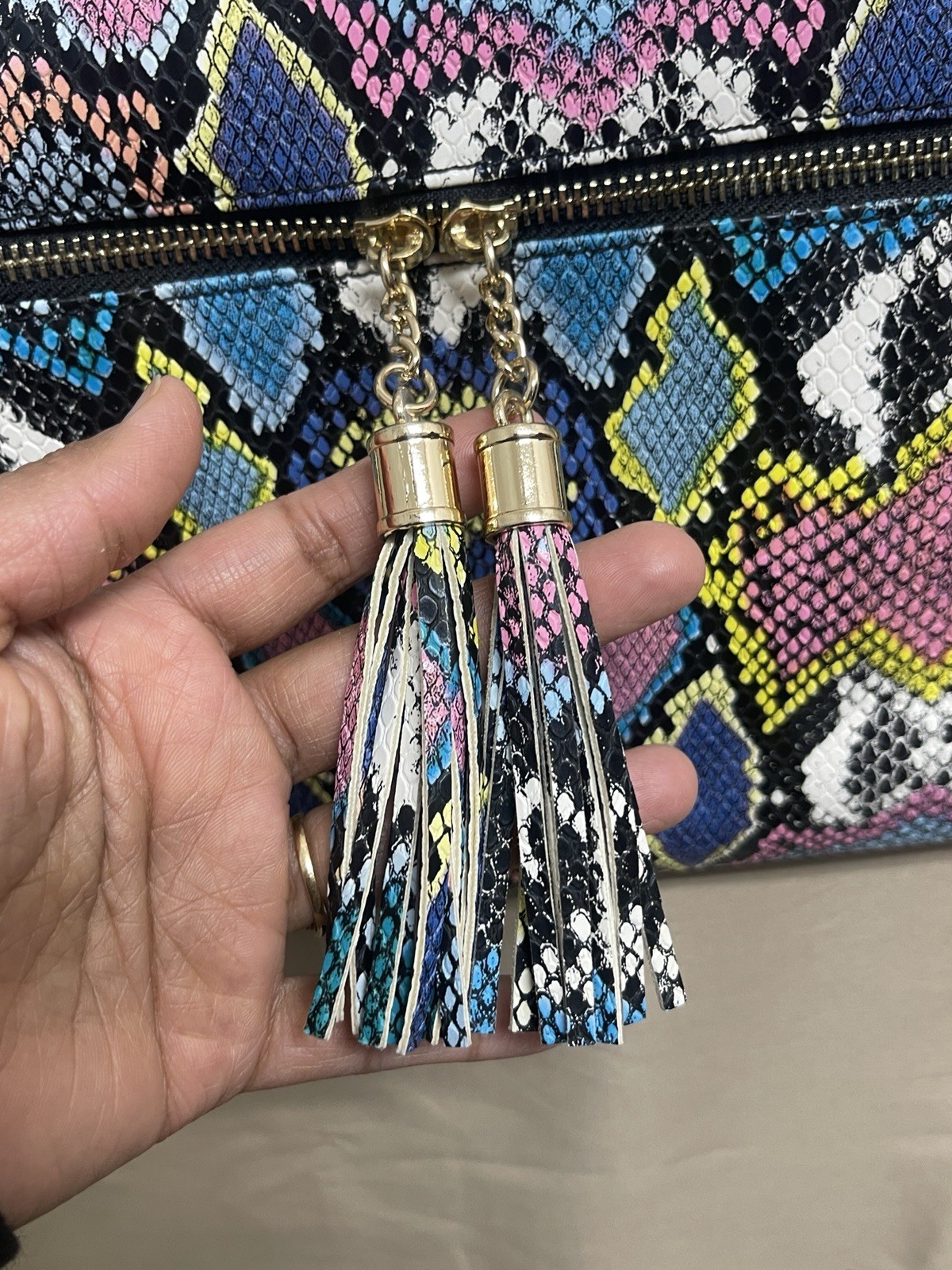 Multicolor Python Print Faux Leather Crossbody/Sh… - image 5