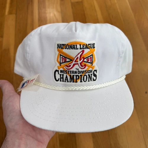 Vintage Snapback Hat Atlanta Braves 1991 Champions MLB Baseball Annco NWT White