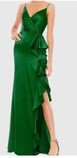 MAC DUGGAL Women 6 Green Satin Ruffled Asymmetrical Evening Dress Gown X