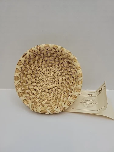 Vintage Genuine Papago Indian Basket 5" Diameter x 1.5” High Southern Arizona