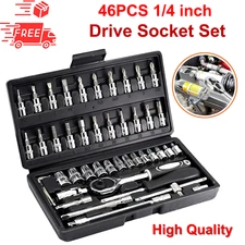 46 PCS 1/4 inch Drive Socket Metric Ratchet Wrench Set for Household Auto Repair
