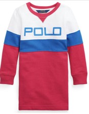 polo ralph lauren Little Girls Logo Fleece T-Shirt Dress Size 5 Pink Multi