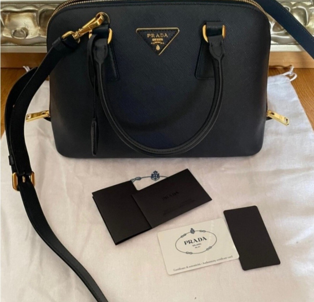prada saffiano lux handbag in dark Baltic color image 3