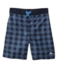 Tommy Bahama Plaid Swim Trunks Board Shorts Elastic Waist Blue Big Boys L