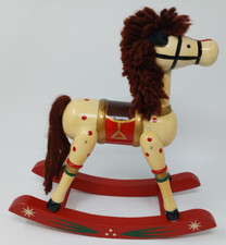 Hand Painted Wooden Rocking Horse Christmas Decoration Taiwan 9 1/2 inch Tall