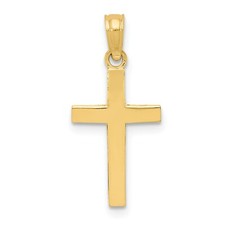 14k Yellow Gold Solid  High Polished Small Beveled Cross Charm