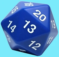 Koplow Games 55mm D20 Opaque Blue with White Countdown Die Life Counter Spindown