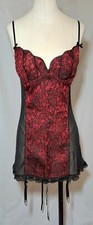 Dreamgirl Black Red Floral Lace Underwire Garter Chemise Size L