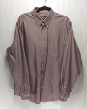 EDDIE BAUER Mens Relaxed Fit Pin Striped Dress Shirt Size L Wine White