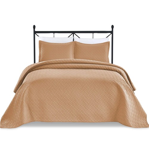 3-Piece Light Weight Oversize Quilted Bedspread Coverlet Set - Mocha, King / ...