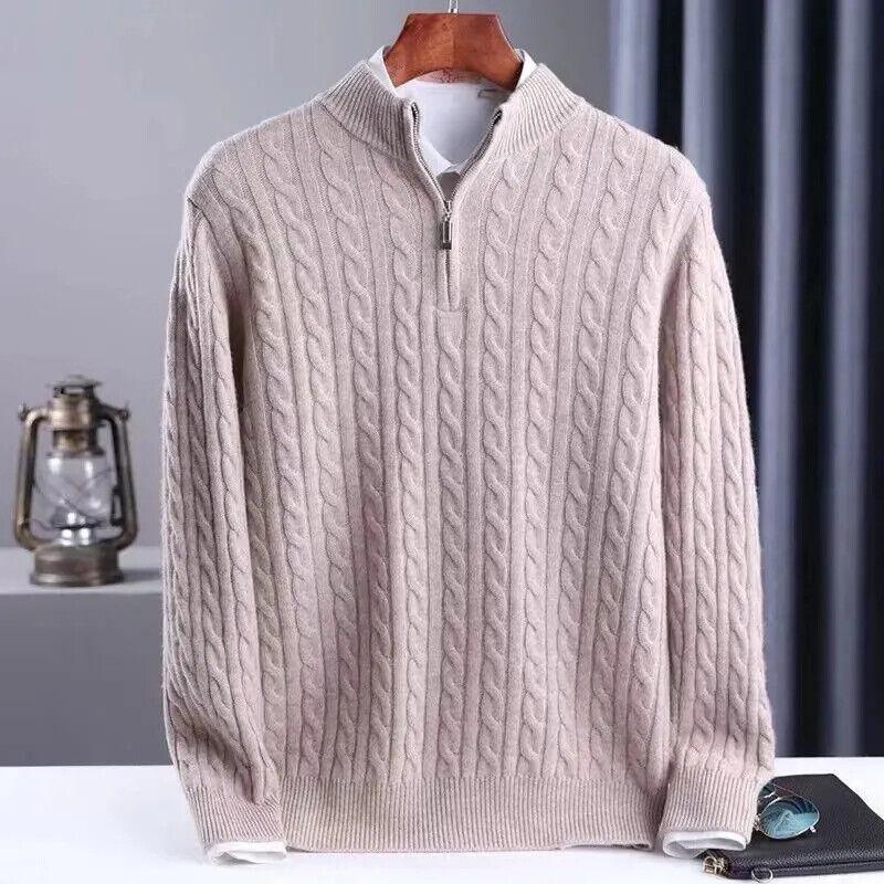 Mens Leisure Formal Front Zip Sweater Warm Classic Knitted Half
