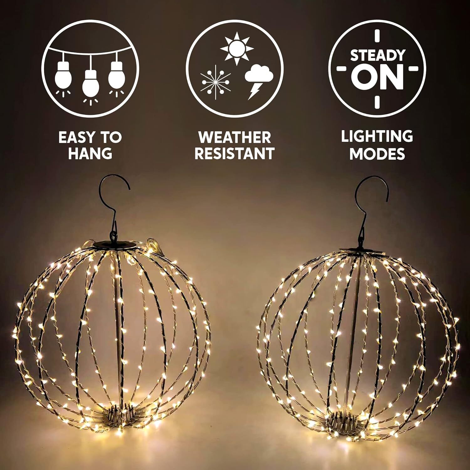 Joiedomi 2 Packs 12In Outdoor LED Light Balls, Hanging Tree Globe
