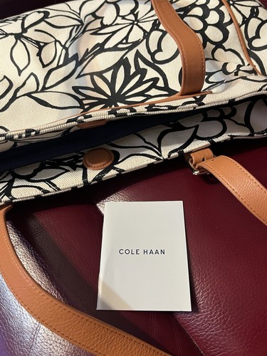 cole haan Handbag Tote Women Floral White Black Brown Purse Winter Snow