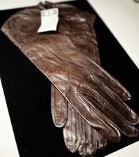 NWT Vintage Brown Genuine Leather Gloves Suede Lined Women's Size 7 - Buttery
