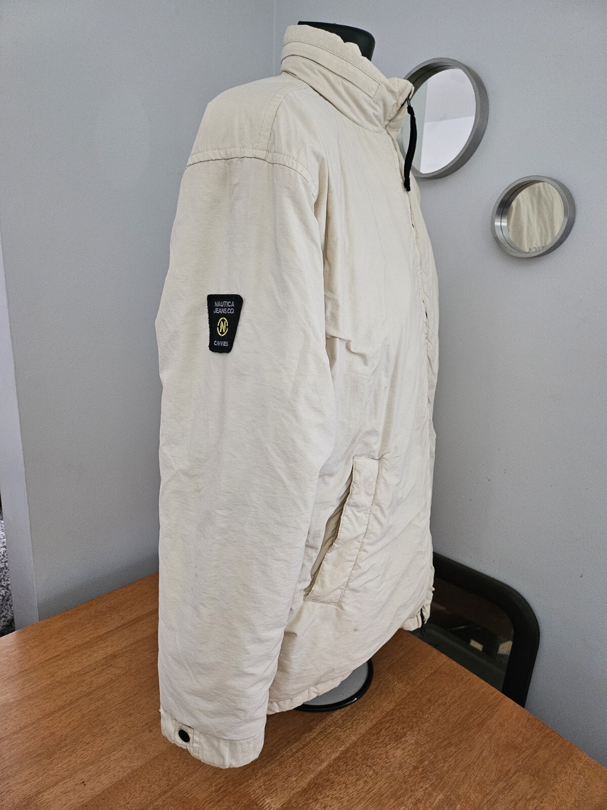 Nautica Off-White Hidden Hood Winter Down Feather Puffer Coat Jacket Mens Medium image 6