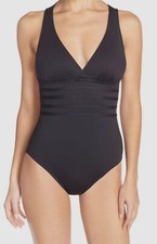 La Blanca Women's Black Solid Stretch Cross Back One Piece Swimsuit Size 12