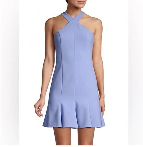 LIKELY Womens Halter Style Flared Carolyn Dress Periwinkle Mini Crepe Sz 12