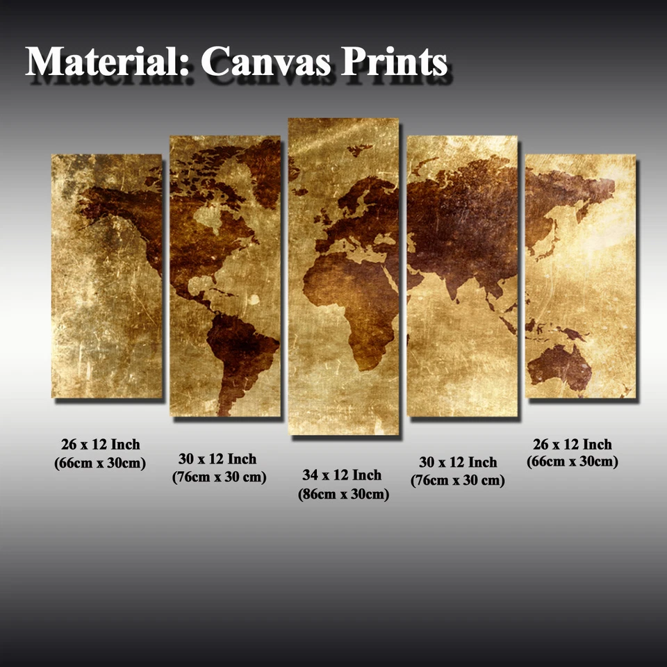 World Map Set Of 5 Pcs Puzzle Thin Canvas Poster Art Home Bar Wall Decor 09 - Image 3 of 4