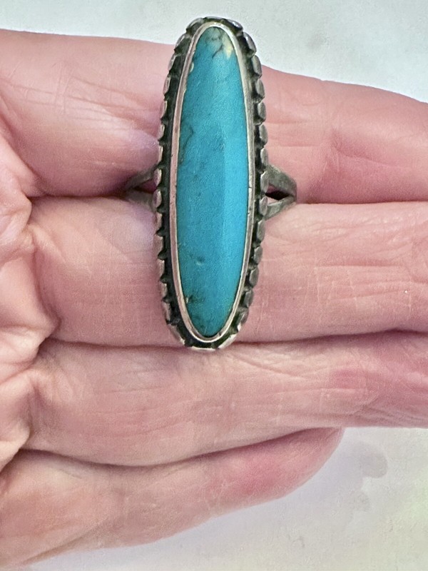 Vintage Navajo Turquoise Sterling Silver Ring Size 8.75 1.5”L