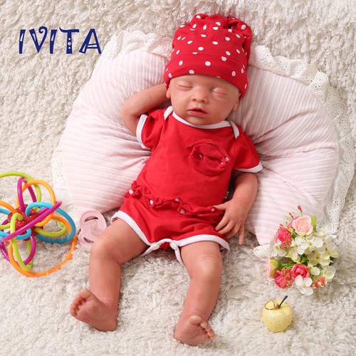 IVITA 18'' Full Silicone Reborn Baby Eyes Closed Silicone Newborn Doll Kids Gift - Picture 14 of 18