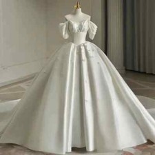 High Quality Ivory Applique Stain Wedding Dresses Train Princess Bridal Gowns