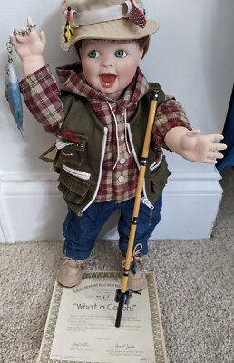 Ashton Drake Porcelain Doll ''WHAT A CATCH'' by Mary Tretter 1997 14'' W/ COA