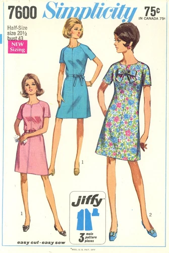 Simplicity 7600 Collarless A-Line Dress w Neckline Slit, Bow HALF Sz 20.5 CUT