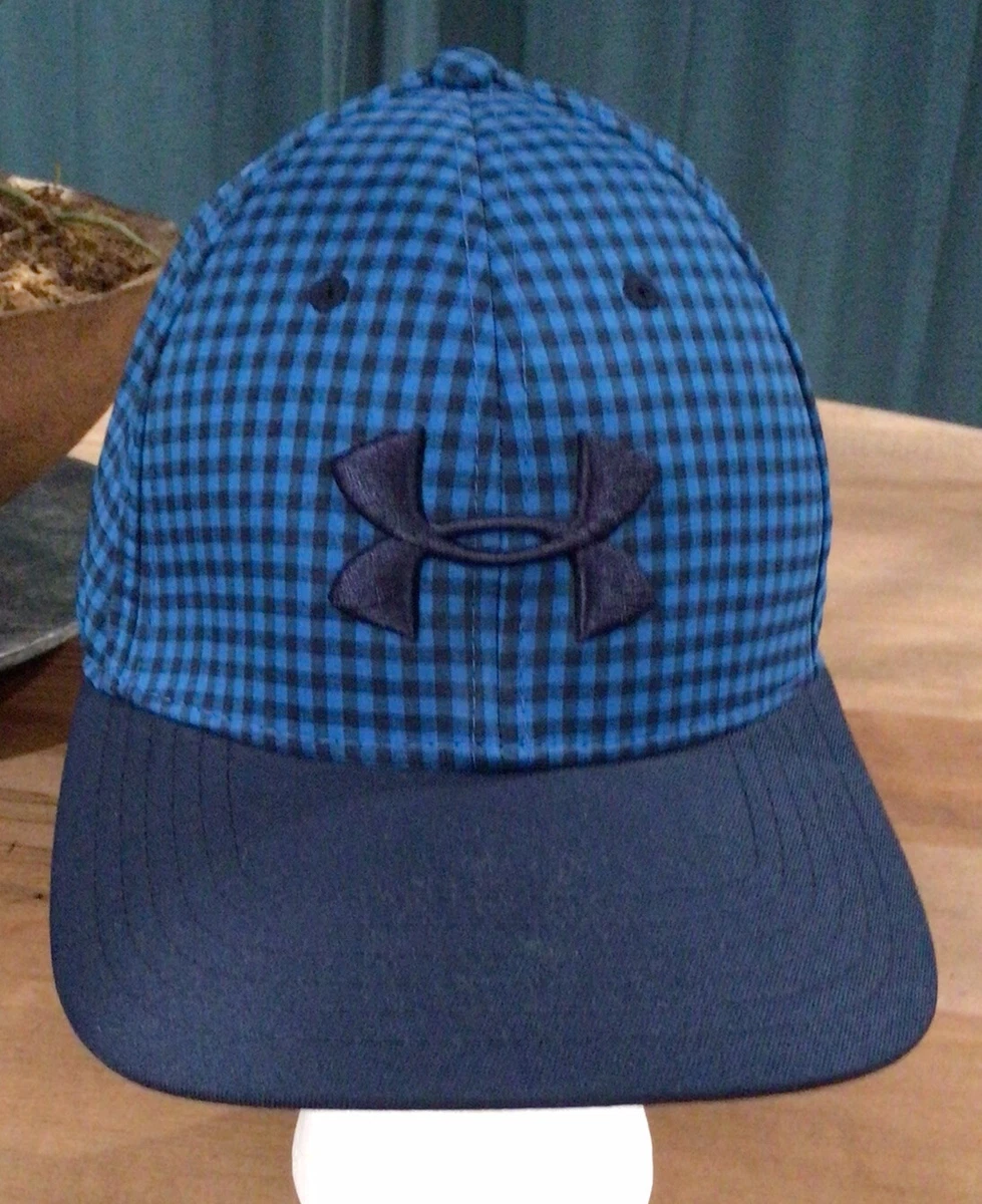 Under Armour Golf Blue Black Plaid Hat Cap MD LG Stretch Fit UA