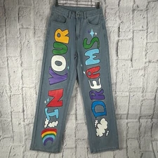 Romwe High Wasted Baggy “In Your Dreams” Painted Rainbow Jeans SZ 4 27x30 #44