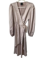 Express High Low Wrap Midi Dress Size Small/Medium Puff Long Sleeve Party Chic