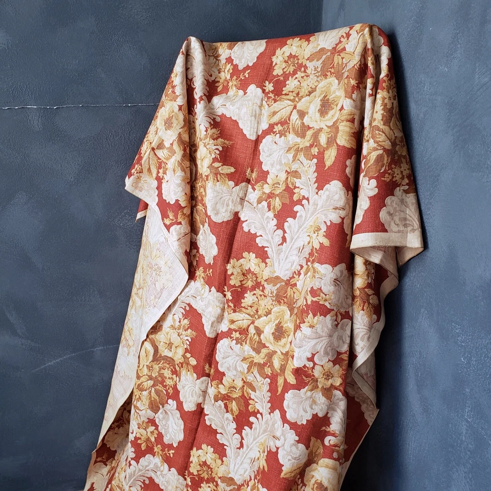VENTA FLASH Tela Decoradora Vintage Rojo Floral Lino 4y X 48" Tinte Alizarin Raro Foto 3 de 4