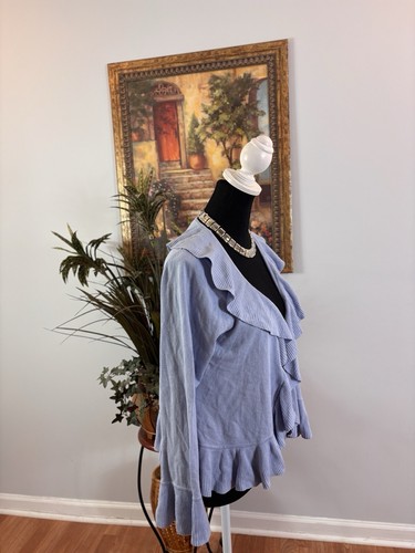 Chadwick’s Women Ruffled Cardigan Open Sweater Size Medium Long Sleeve Ruffle - Picture 4 of 8