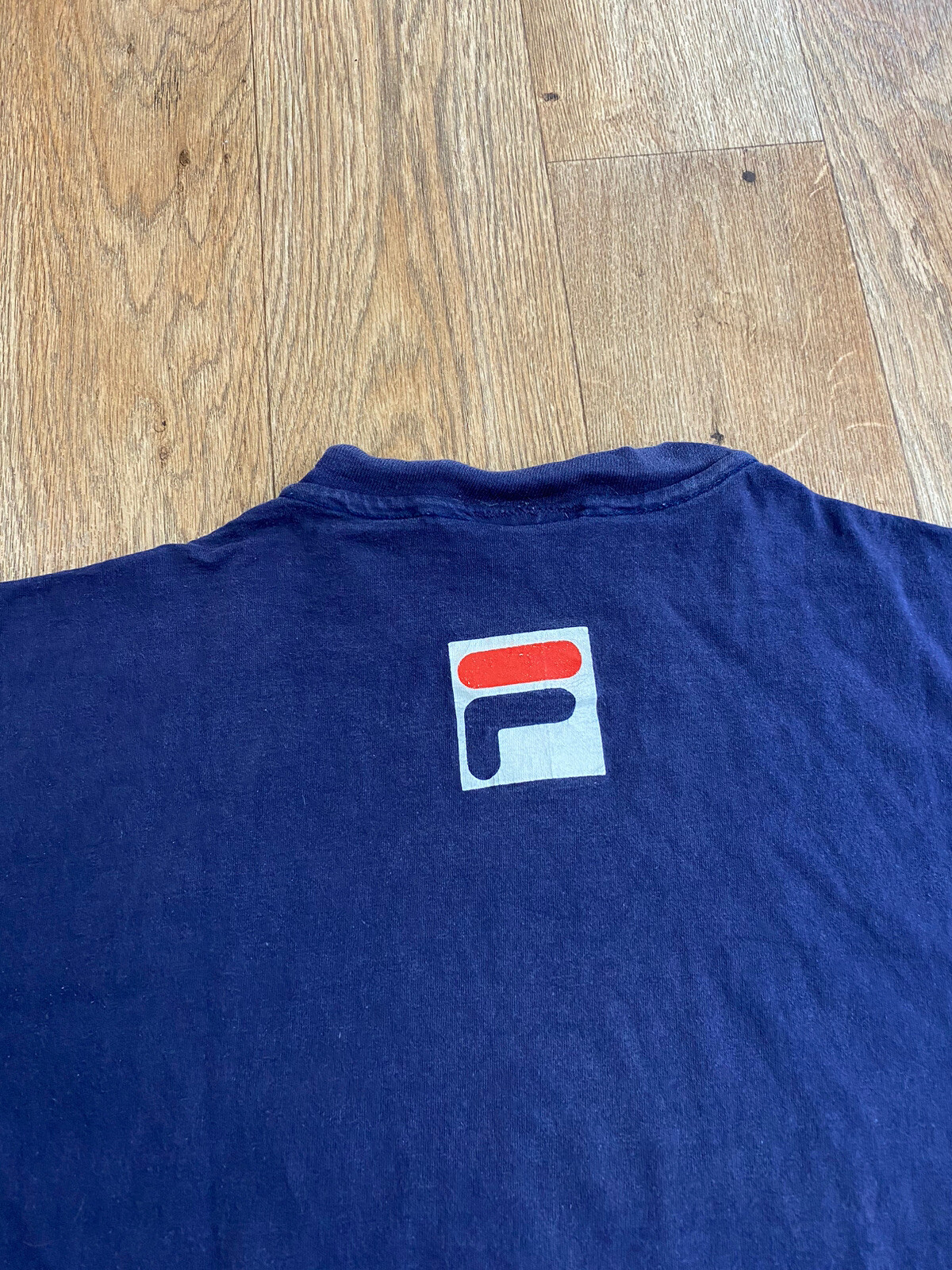 T shirt vintage anni '90 Fila taglia XL logo blu navy punto singolo collo a vite USA