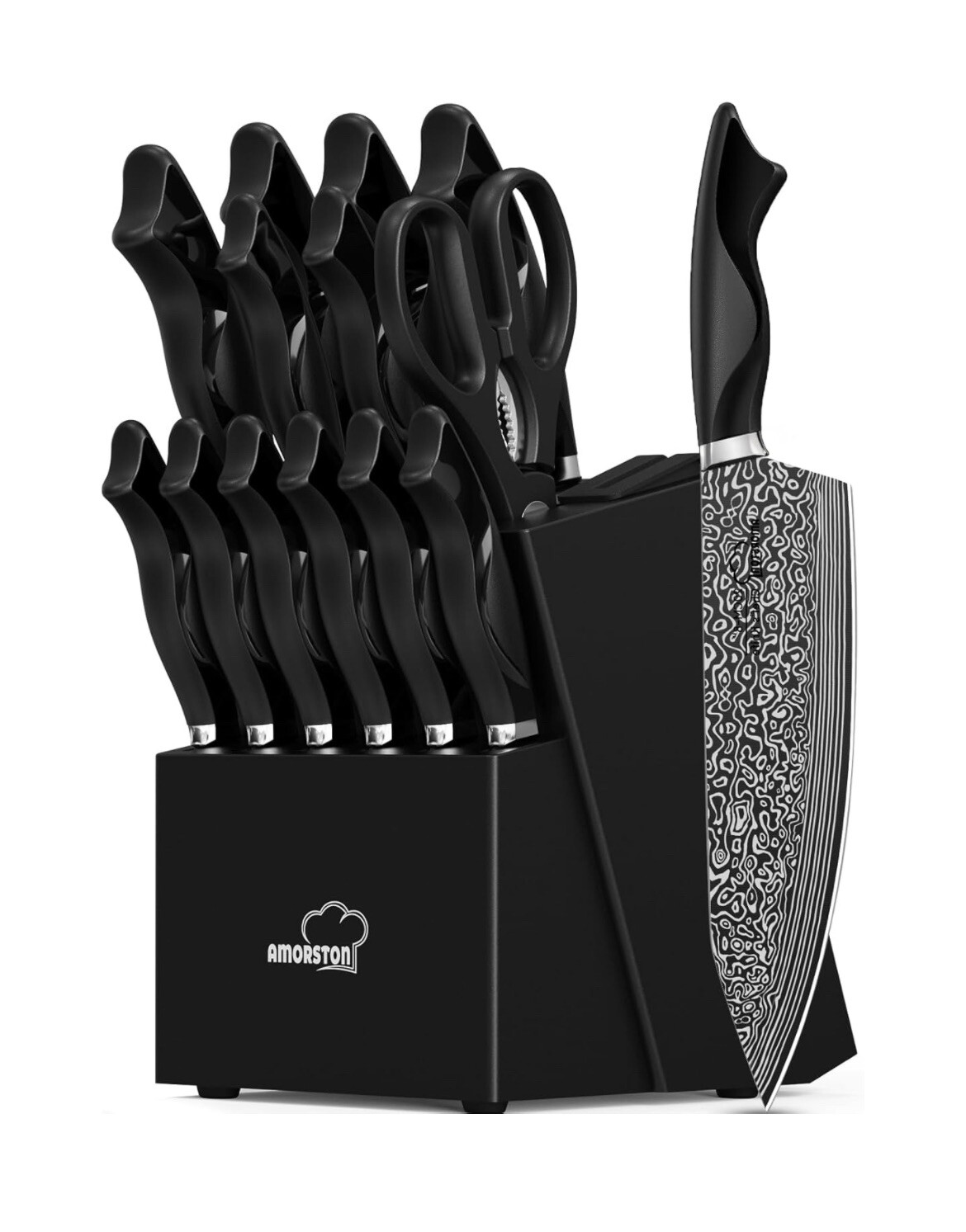 Knife Set, 15 Pieces Kitchen Knife Set with Built in Knife Sharpener Block-image