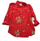 Anthropologies Fig & Flower Blouse Women's Sz M Embroider Floral Red Top NWT
