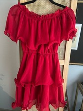 PrettyLittleThing Red Ruffle Off Shoulder Mini Dress Size 4 Chiffon NWT