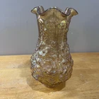 Vtg Fenton Carnival Glass Poppy Show Vase Marigold Iridescent Ruffled MCM 12.5"