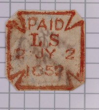 Maltese Cross Paid Newspaper Stamp 1852 Calcutta India Cut Square