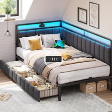 Polsterbett Schlafsofa 90x200 mit LED-Beleuchtung und USB-Ladestation,Jugendb...