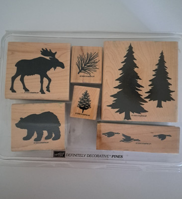 Stampin' Up! PINES DEFINITELY DECORATIVE STAMP SET PINE TREES MOOSE BEAR GEESE