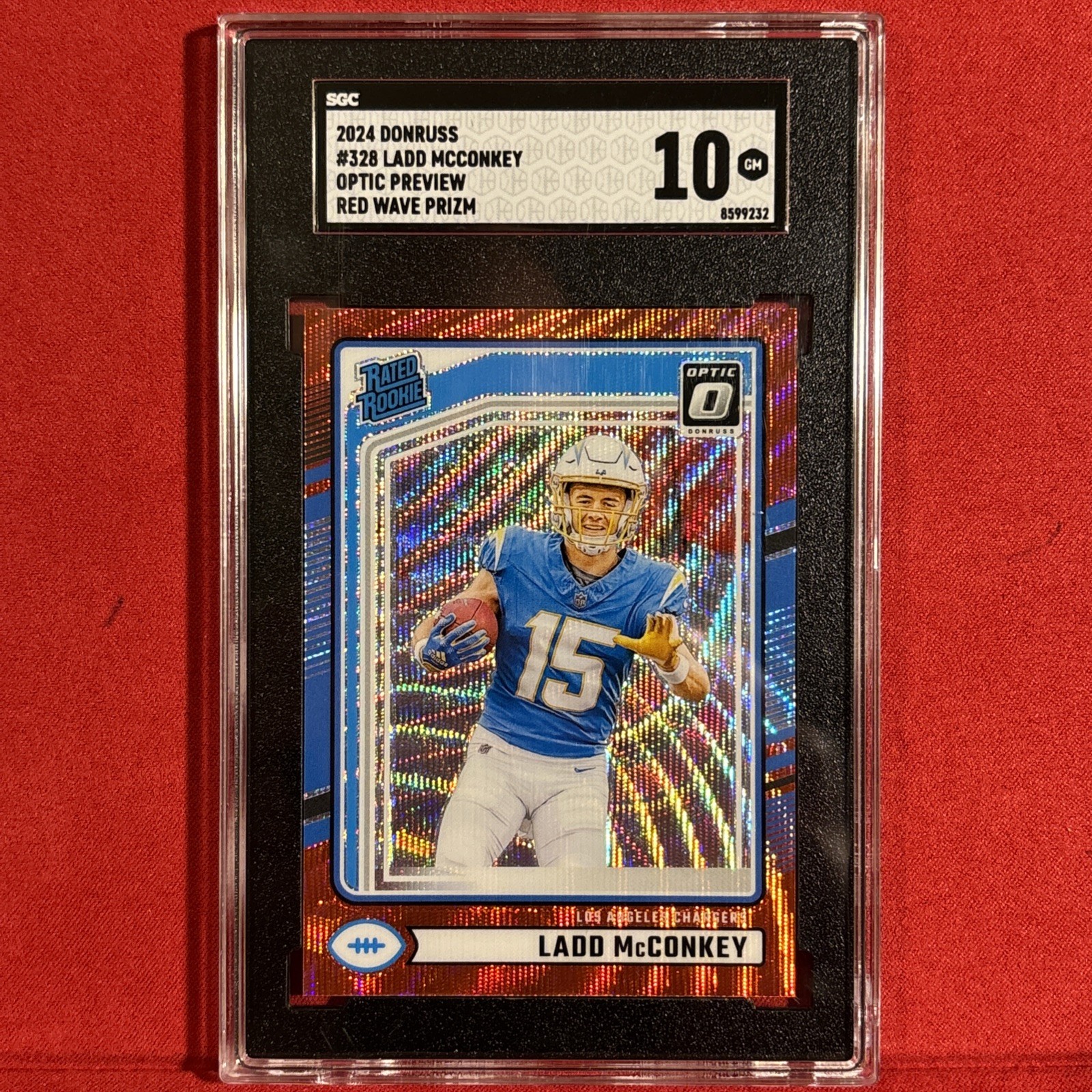 2024 Panini Donruss - RR Ladd McConkey Optic Preview Red Wave Prizm (RC) SGC10