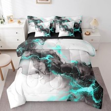 7pcs Black and Grey Teal Bedding Size Marble Aesthetic Queen Black Teal Grey