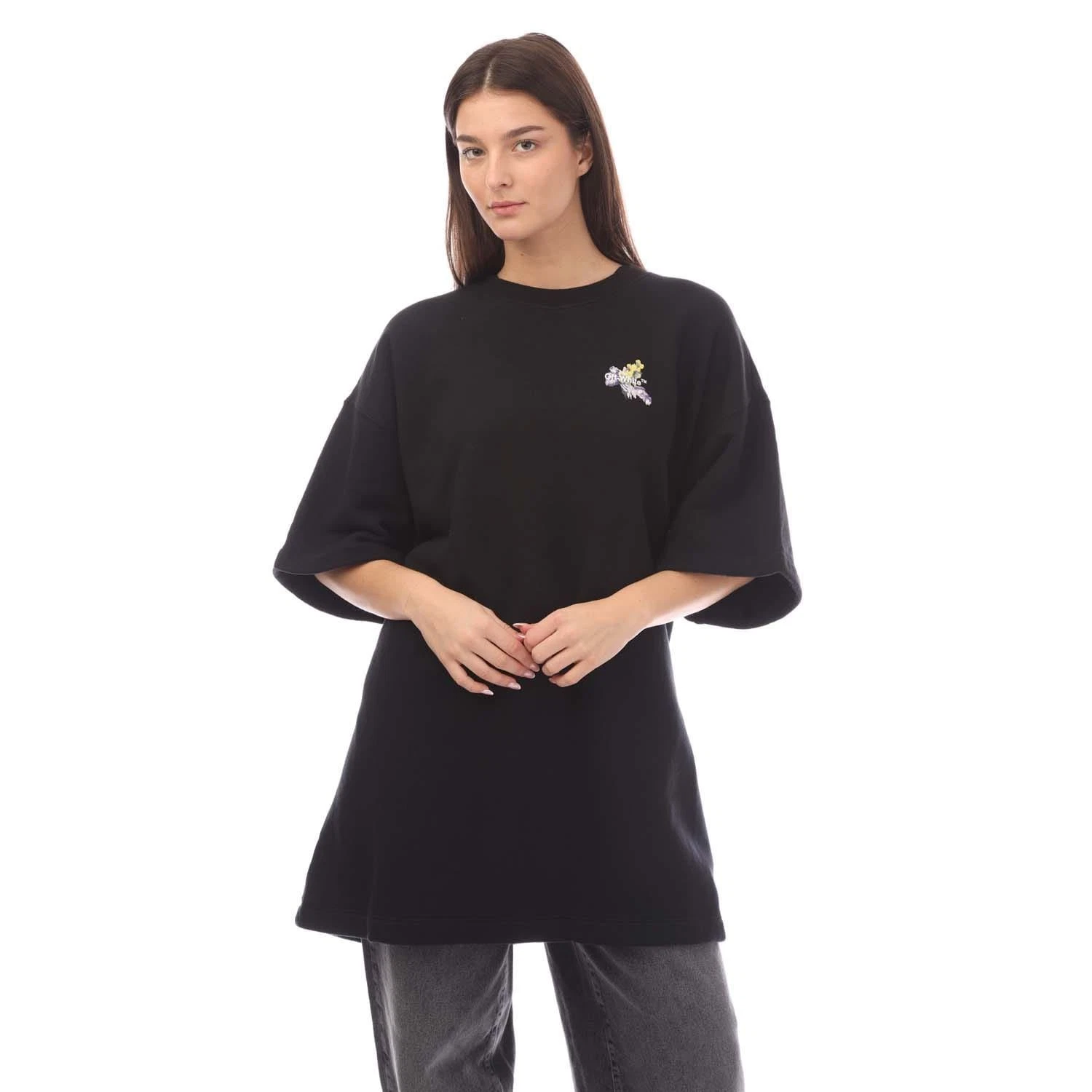 OFF WHITE Vestito T Shirt Donna Off White Freccia Fiore Snap Nero