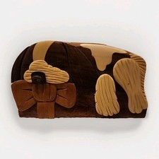 Daniel Terrico Puppy Sleeping Hand-crafted Natural Wood Puzzle Box Red Velvet