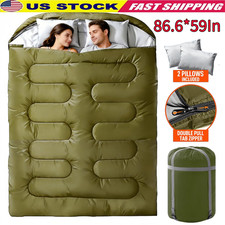 Double Sleeping Bag for Adults Queen Size XL,Oversized Sleeping Bags W/2 Pillows